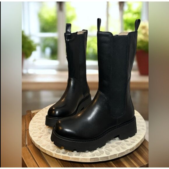 Vagabond Shoemakers Cosmo 2.0 Tall Black Leather Lugged Pull-On Boots EU 37 US 7 - Picture 2 of 12